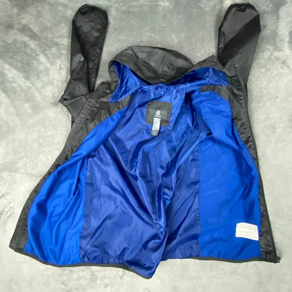 Champion Kids L (12-14) Windbreaker Jacket Black Patterned‎ Hooded Full Zip